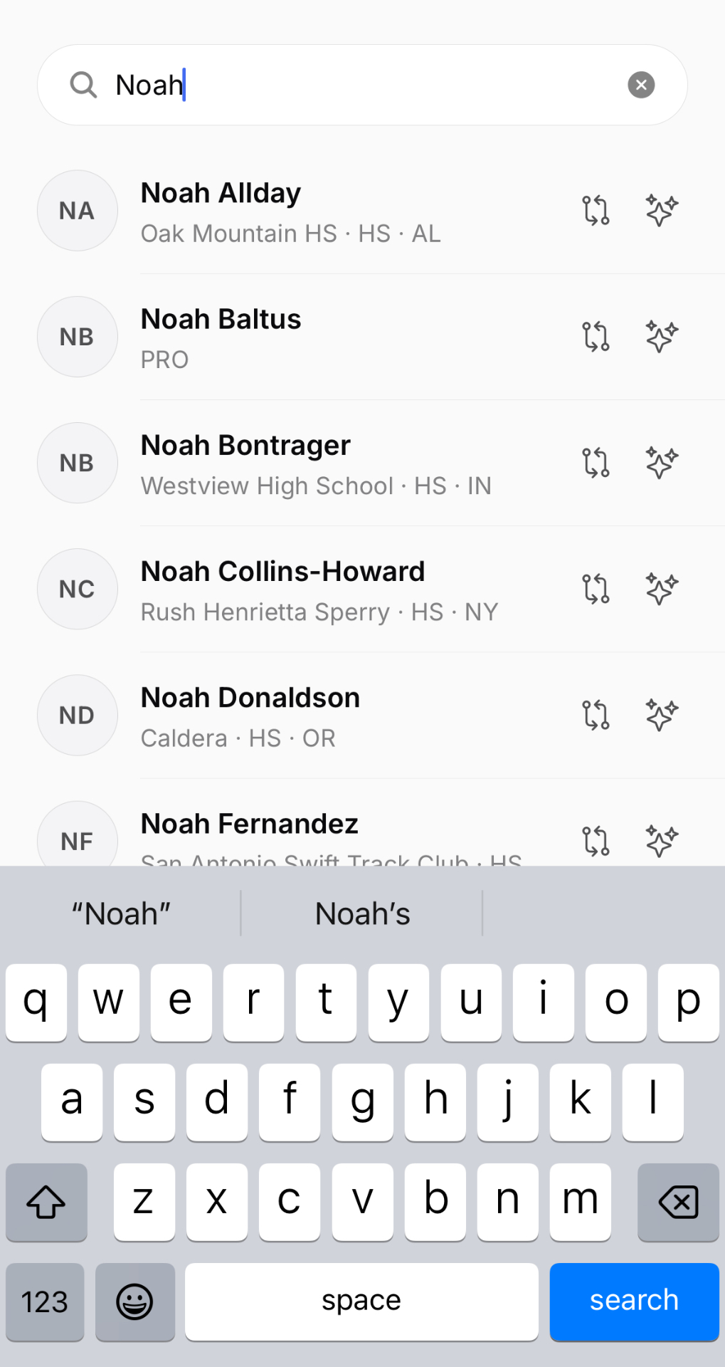 Search athletes by name